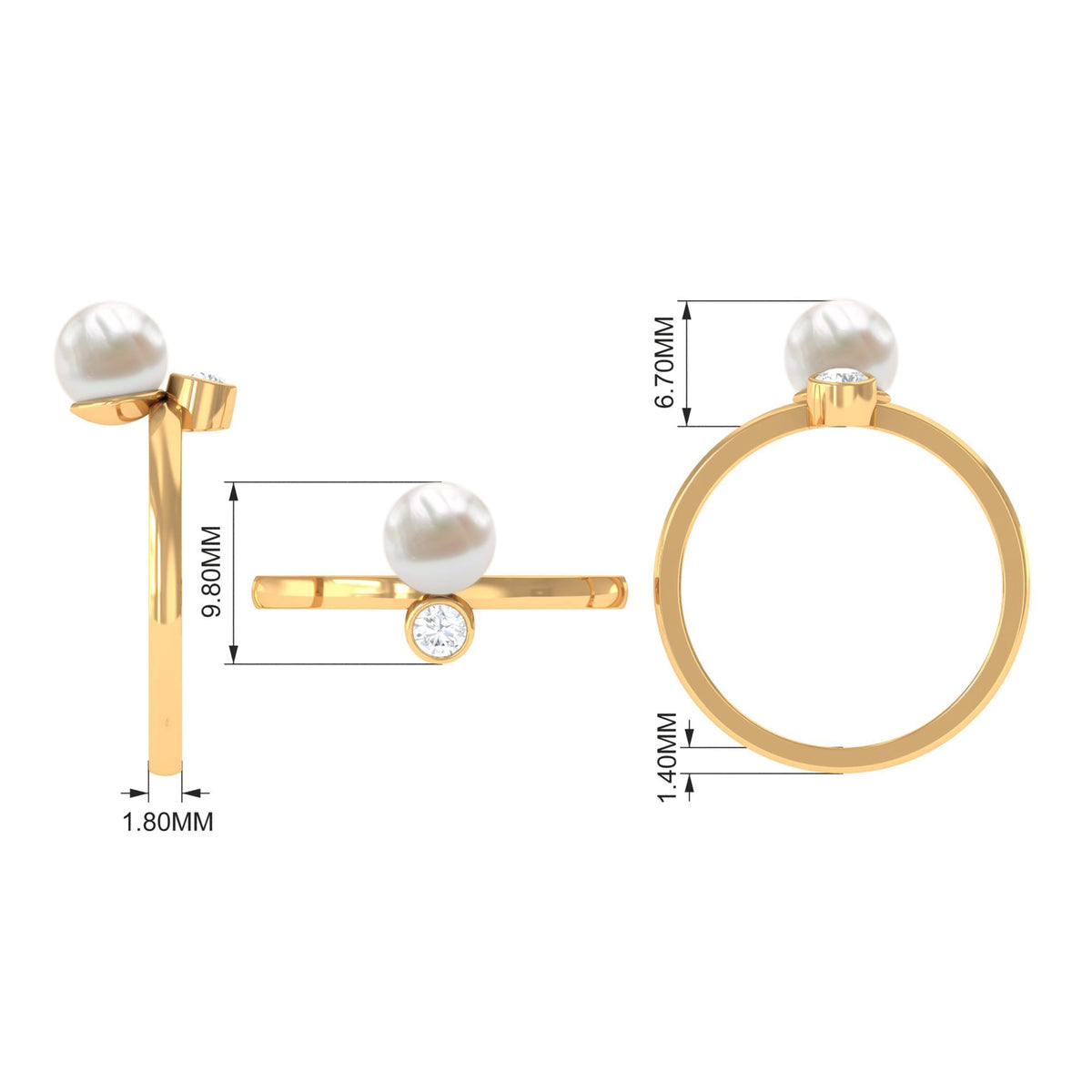 Freshwater Pearl Toi Et Moi Ring with Diamond