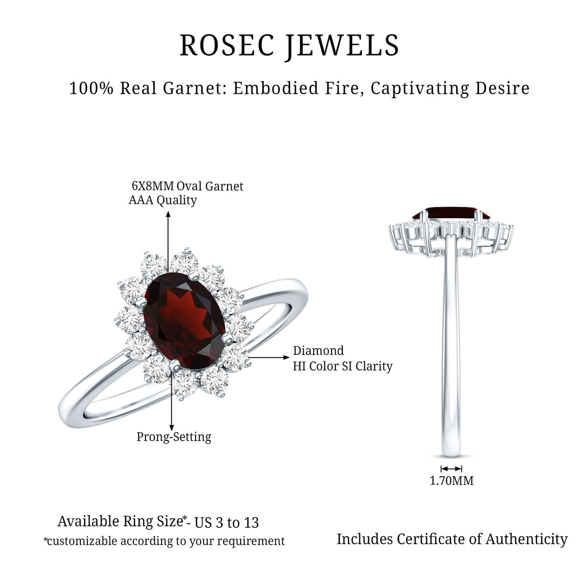 1.5 Carat Natural Garnet Engagement Ring with Diamond Halo