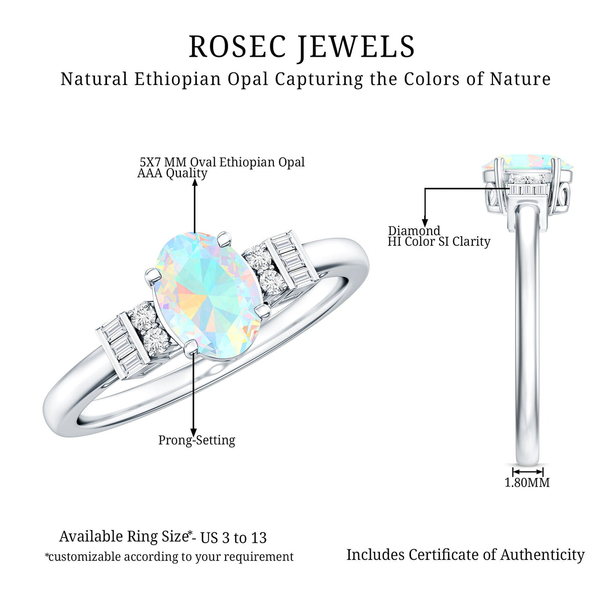 Certified Real 0.9 Carat Opalescent Oval Engagement Ring with Diamond