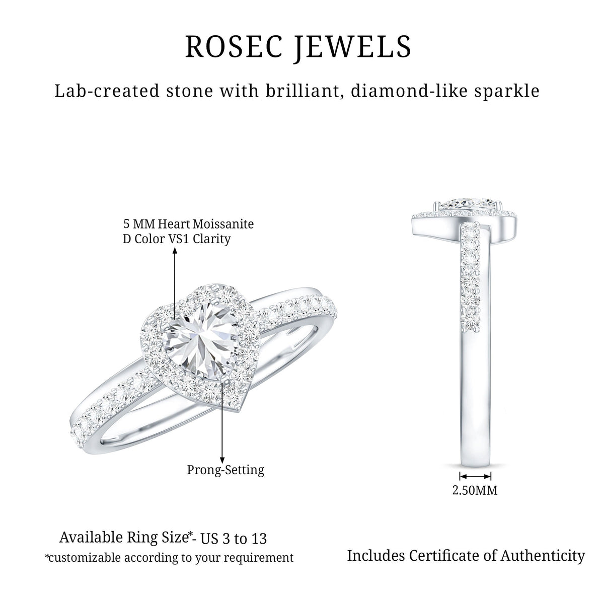 Heart Shape Moissanite Engagement Ring with Halo