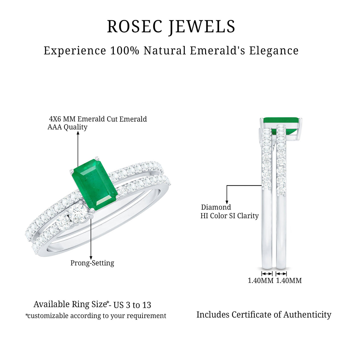 Emerald Cut Emerald Engagement Ring with Diamond Enhancer
