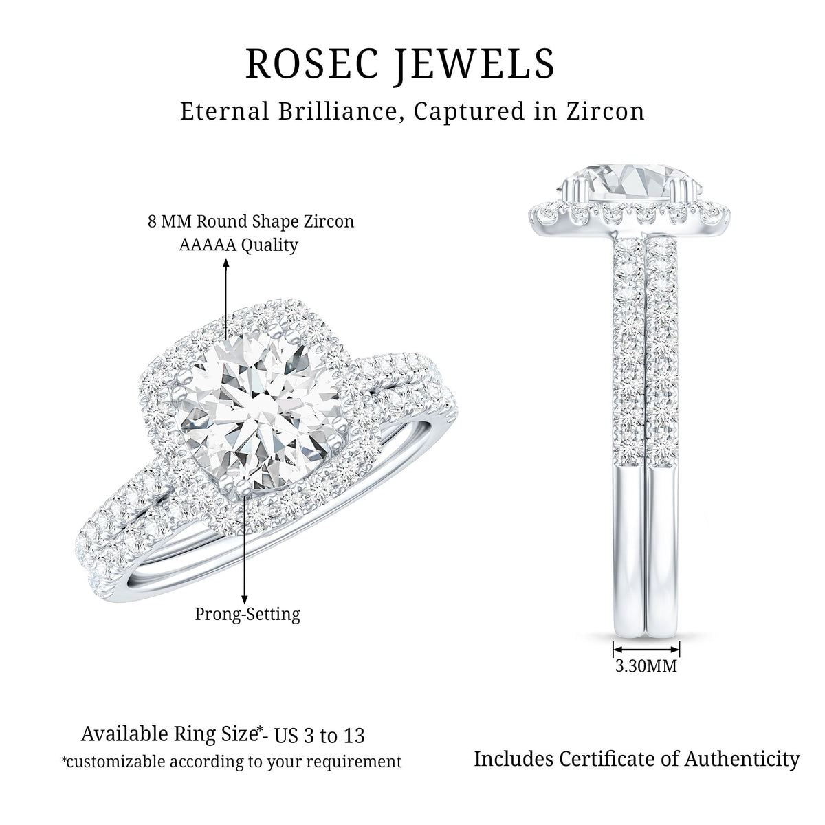 2 Carat Cubic Zirconia Engagement Ring with Wedding Band in Silver