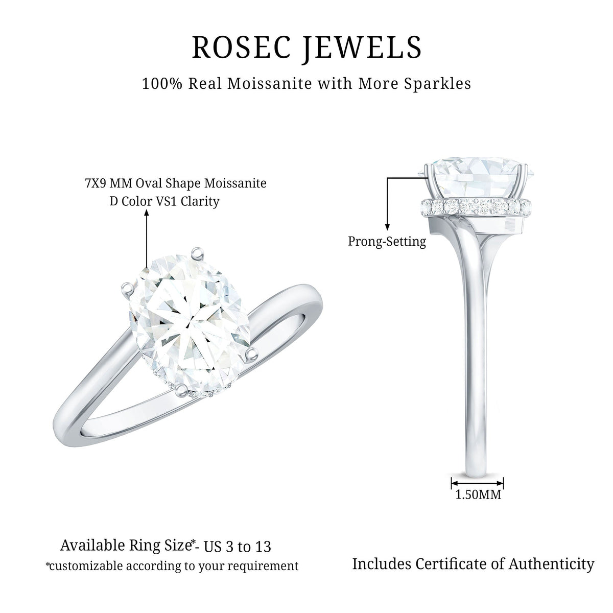 2 Carat Oval Moissanite Solitaire Bypass Engagement Ring
