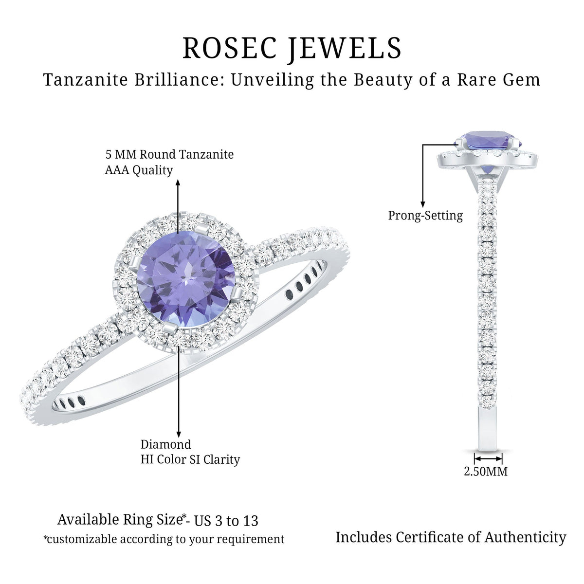 Womens Tanzanite Halo Ring with Diamond