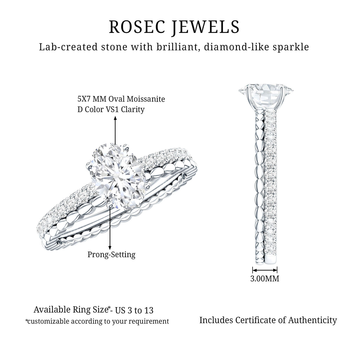 0.9 Carat Solitaire Moissanite Oblong Engagement Ring