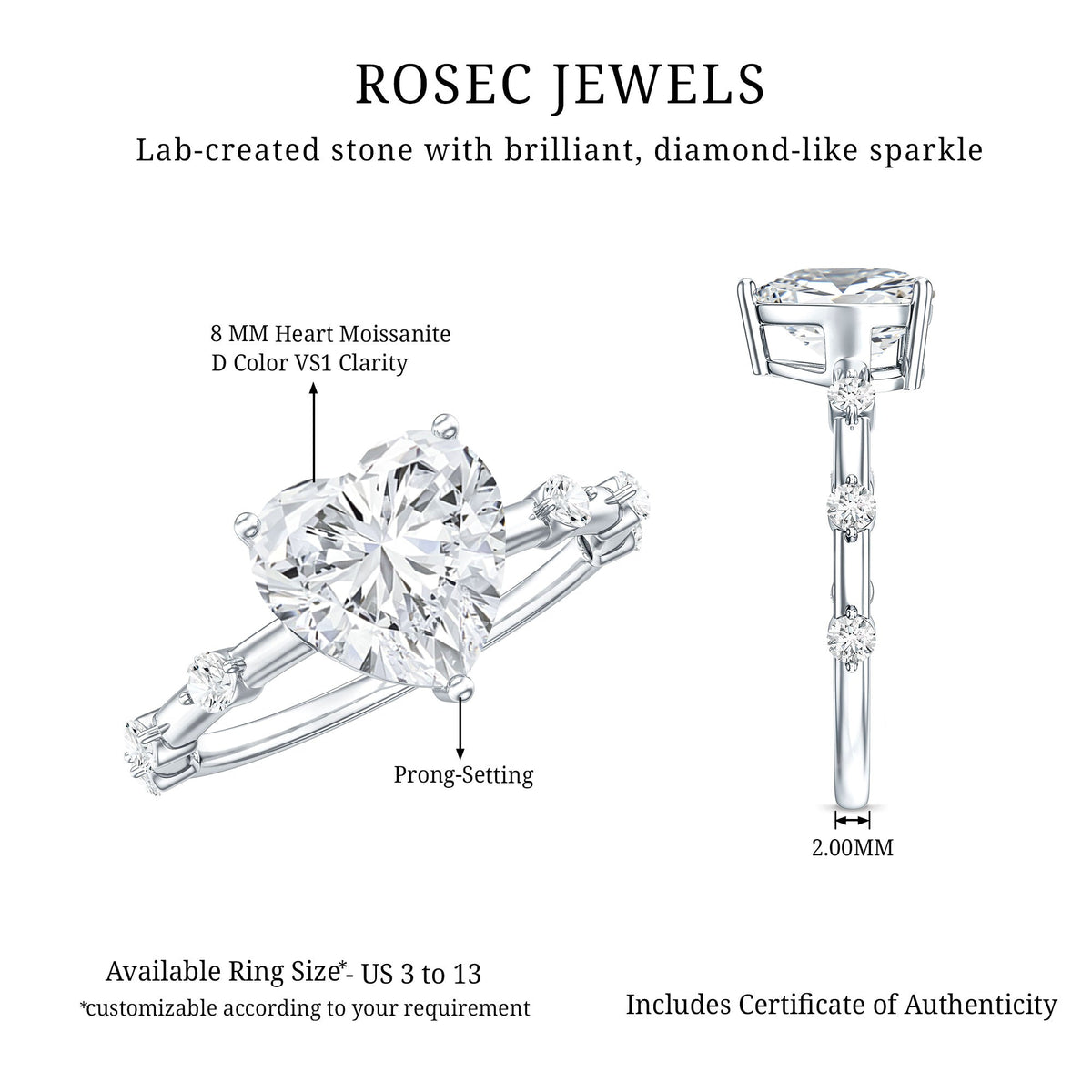 2 Carat Heart Shaped Moissanite Engagement Ring for Women