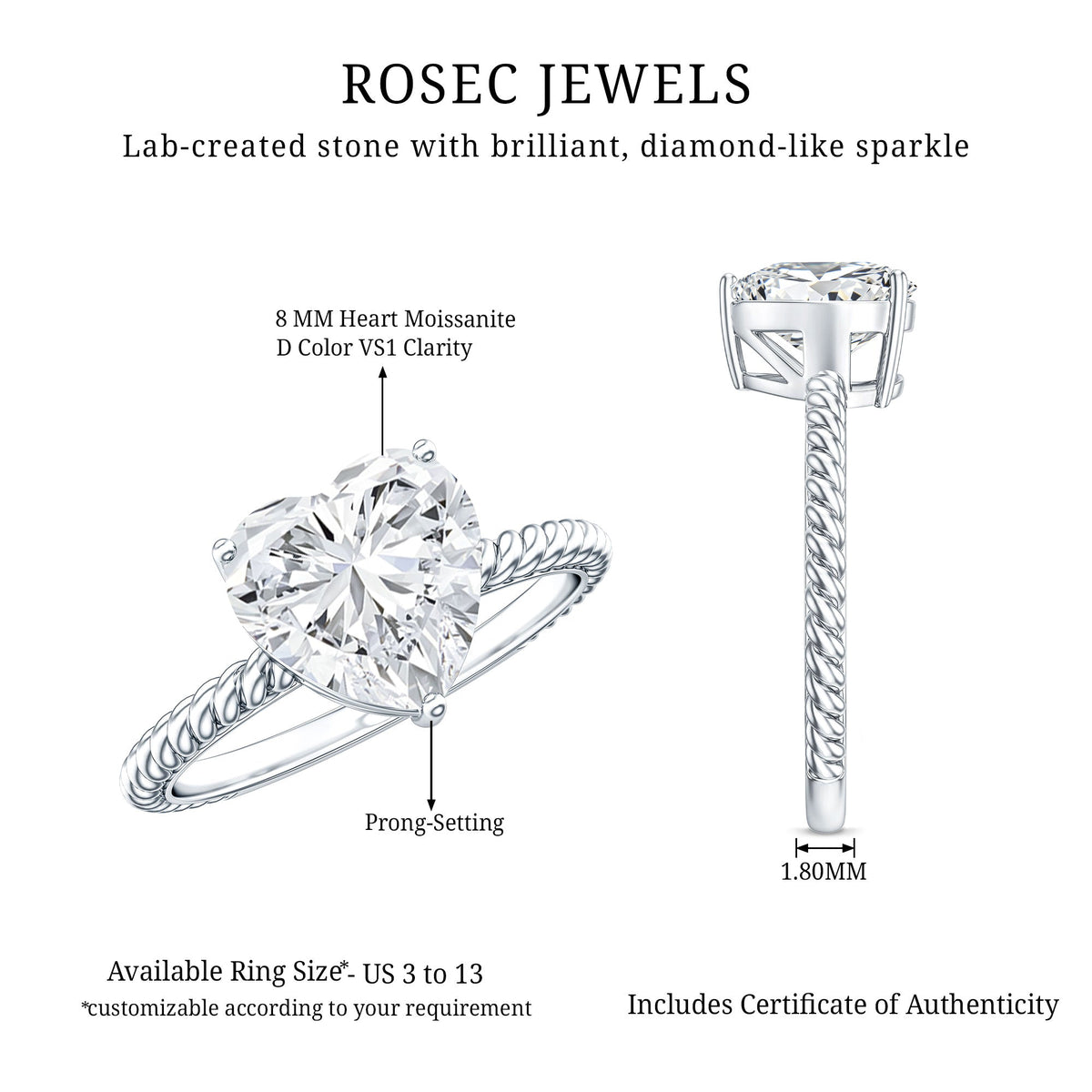 2 Carat Moissanite Engagement Ring with Twisted Rope Shank