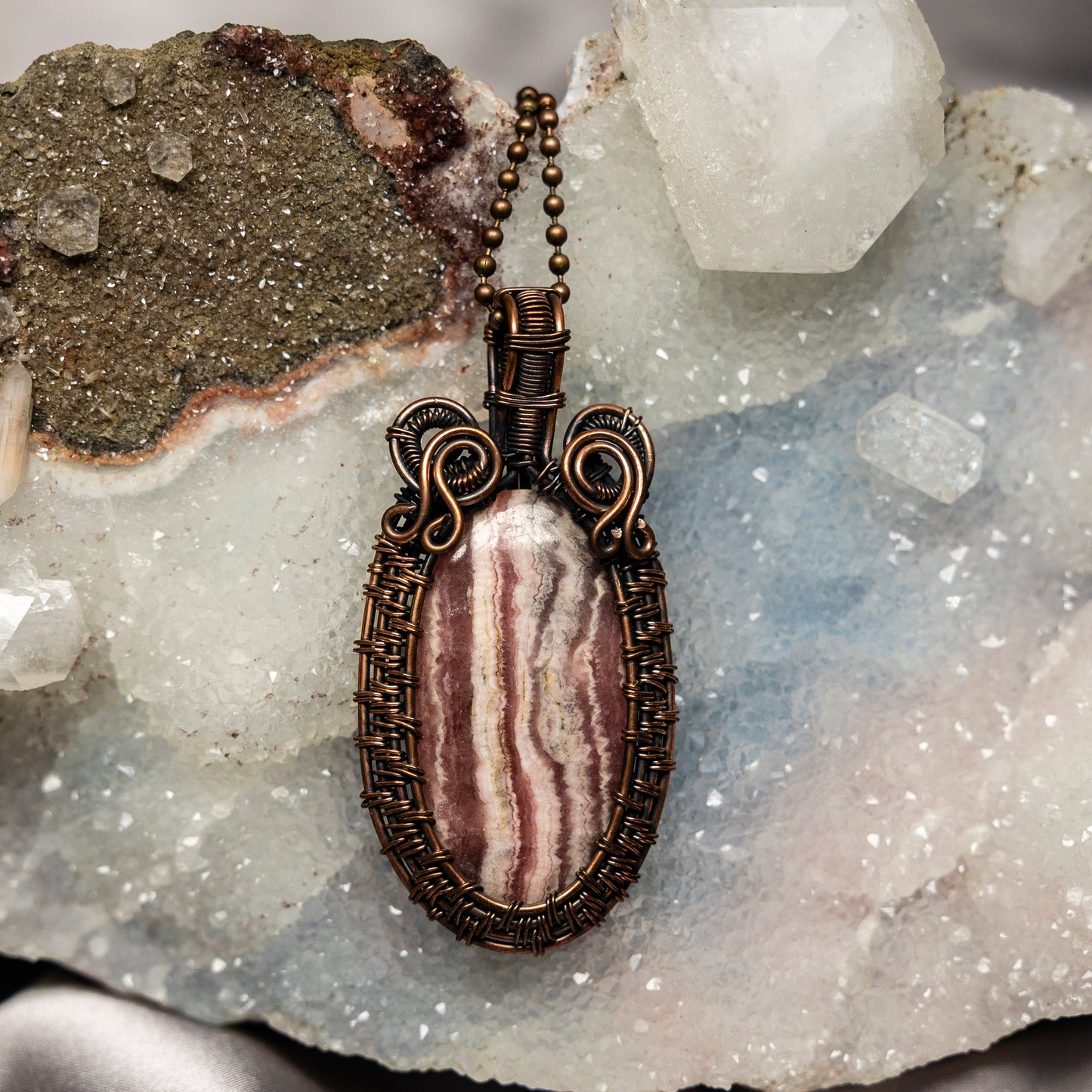 Rhodochrosite Wire Wrap Crystal Pendant