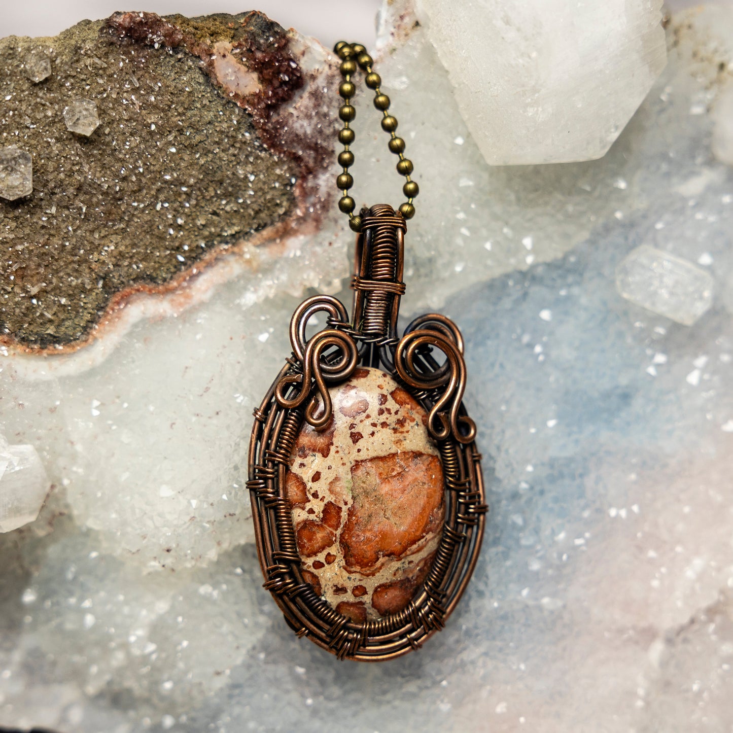 Rhyolite Wire Wrap Crystal Pendant