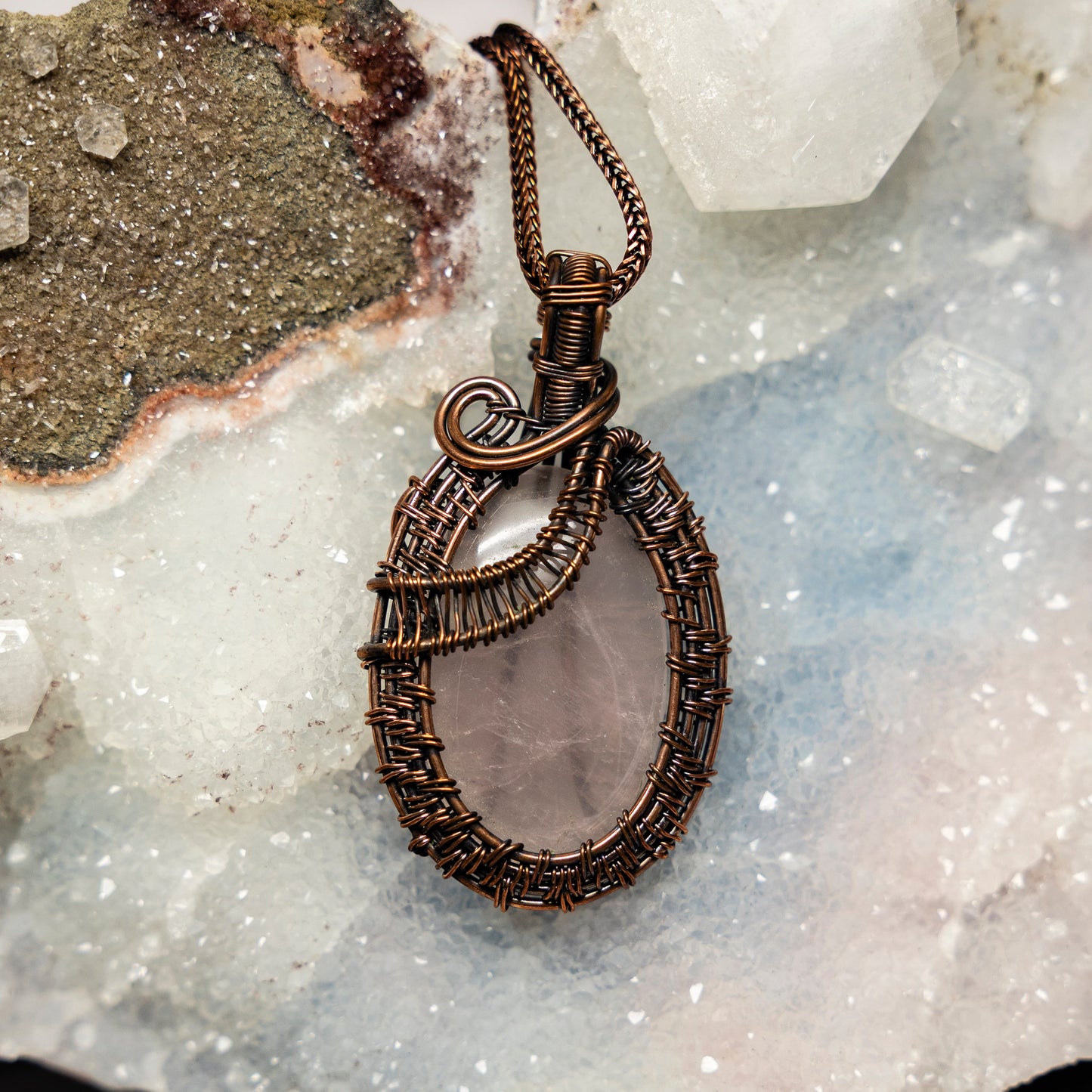 Rose Quartz Wire Wrap Crystal Pendant