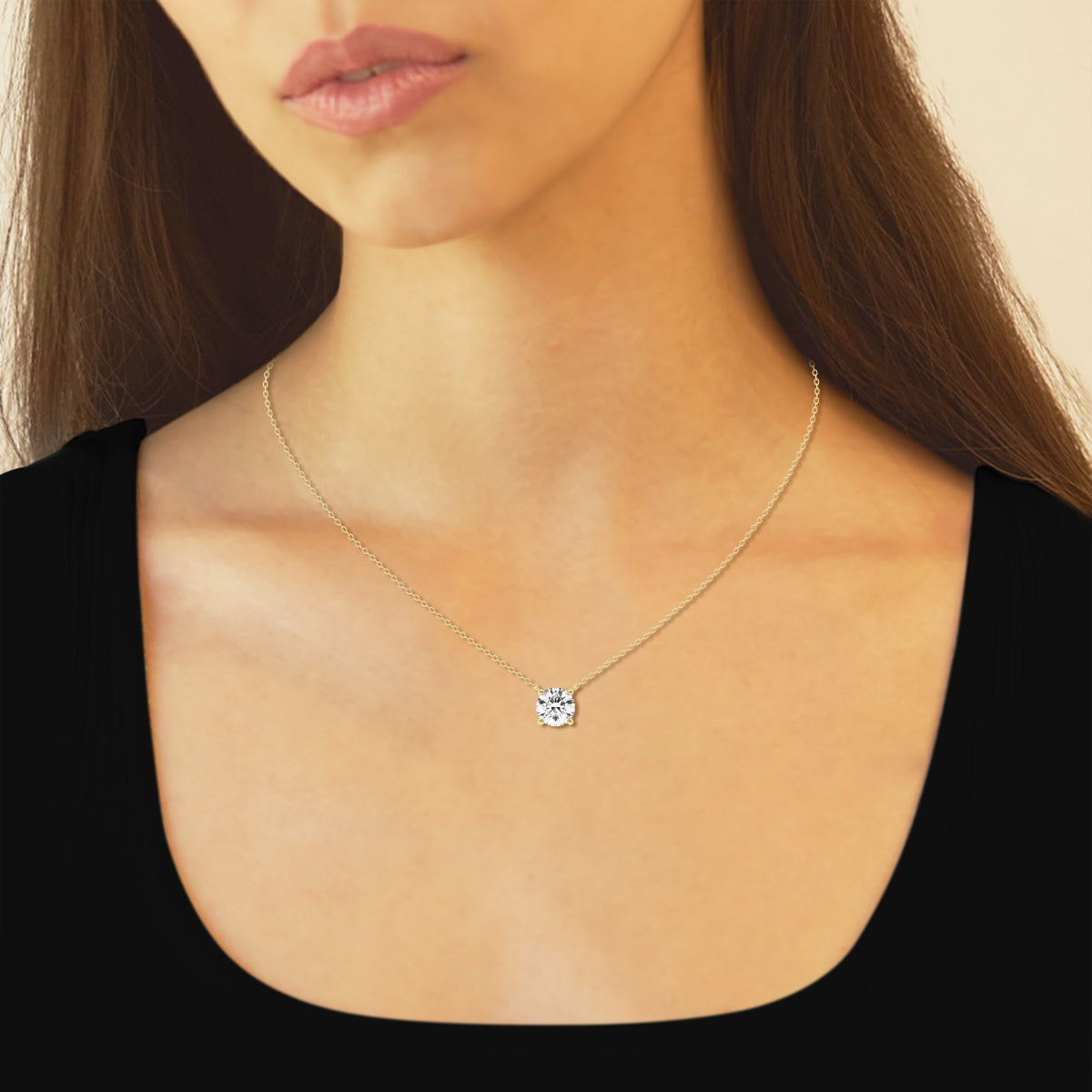 3.00 ct Lab Grown Round Diamond Floating Solitaire Pendant in 14K White or Yellow Gold – AGI Certified