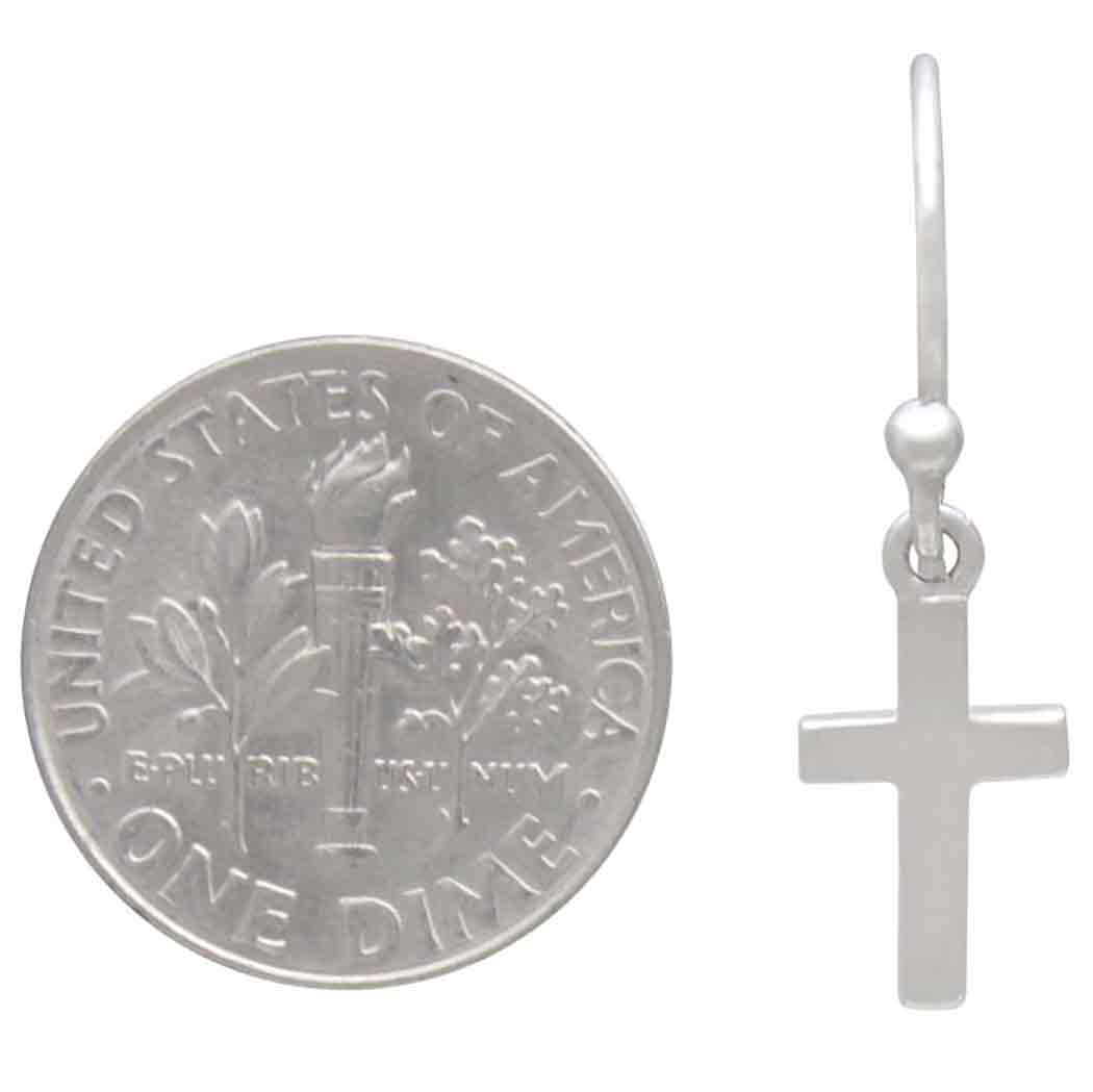 Sterling Silver Cross Drop Earrings (25x7mm)