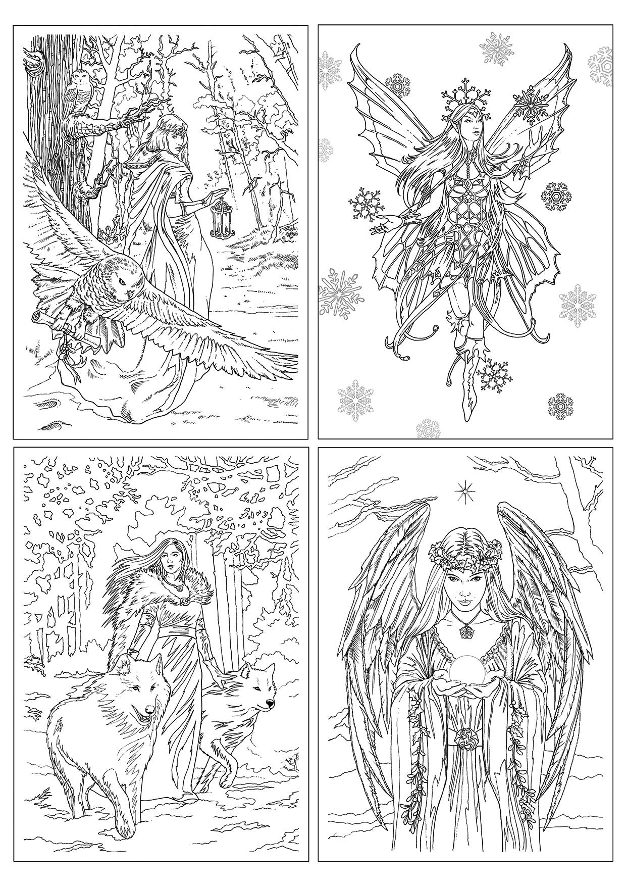Winter Fantasy Color-In Card 4 Pack