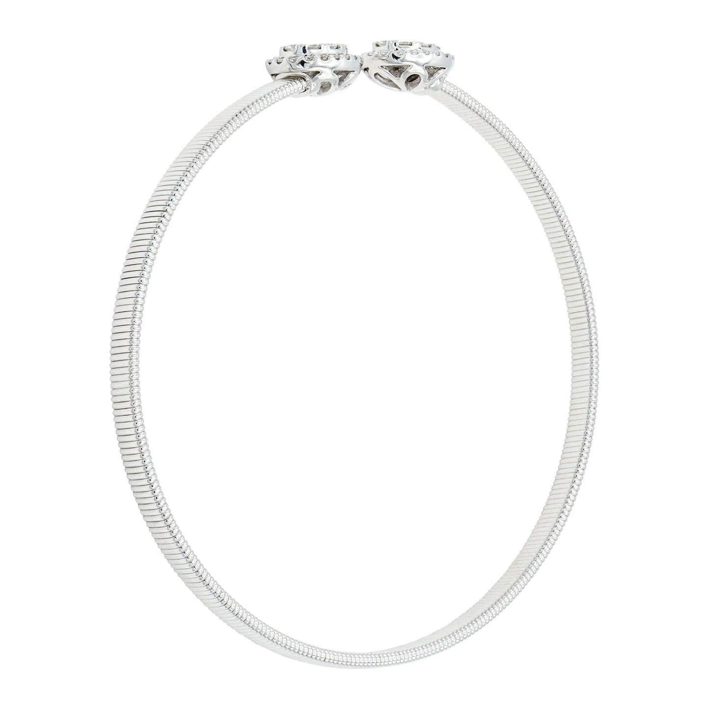 14K White Gold Diamond Oval Cluster Bangle, 0.6ct