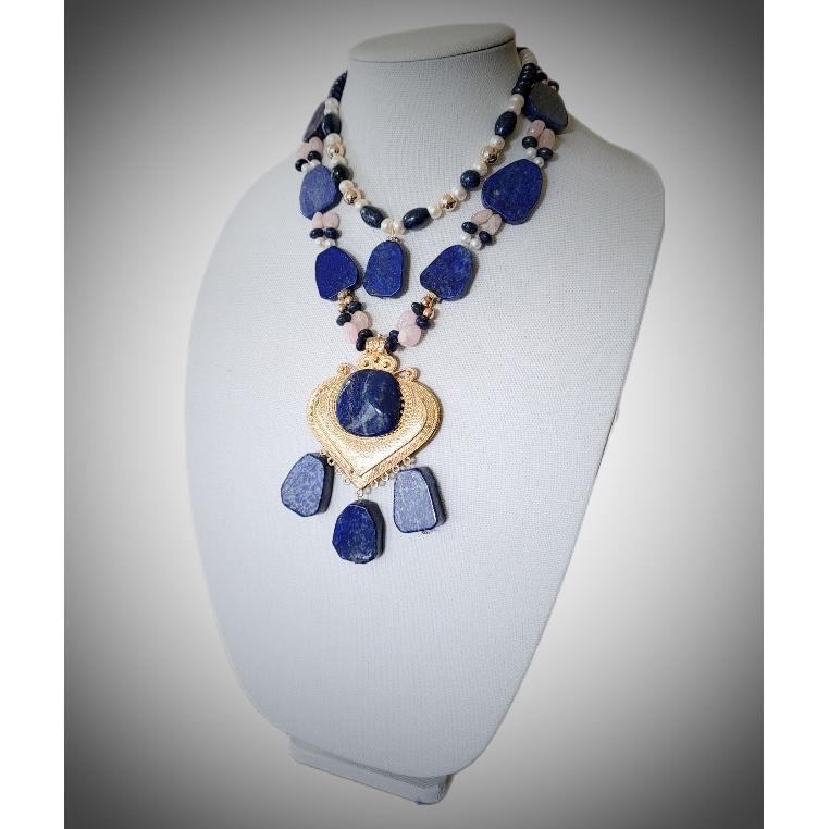 Antique Lapis Lazuli and Rose Gold Necklace