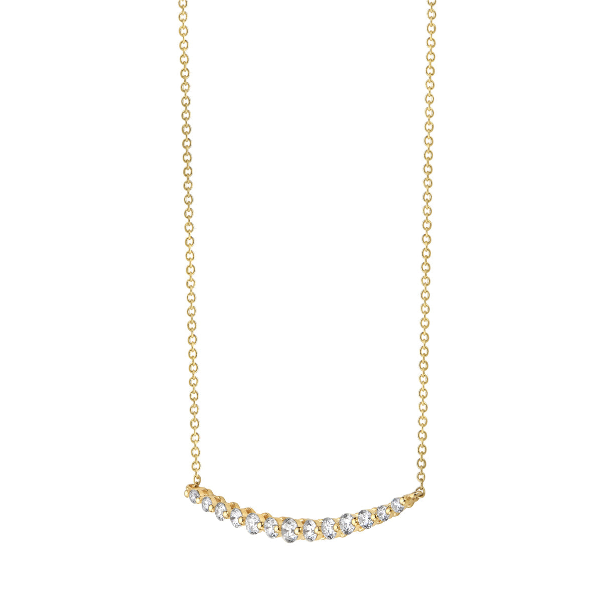 14K Yellow Gold Round Diamond Curved Single Row Bar Pendant, 0.56ct