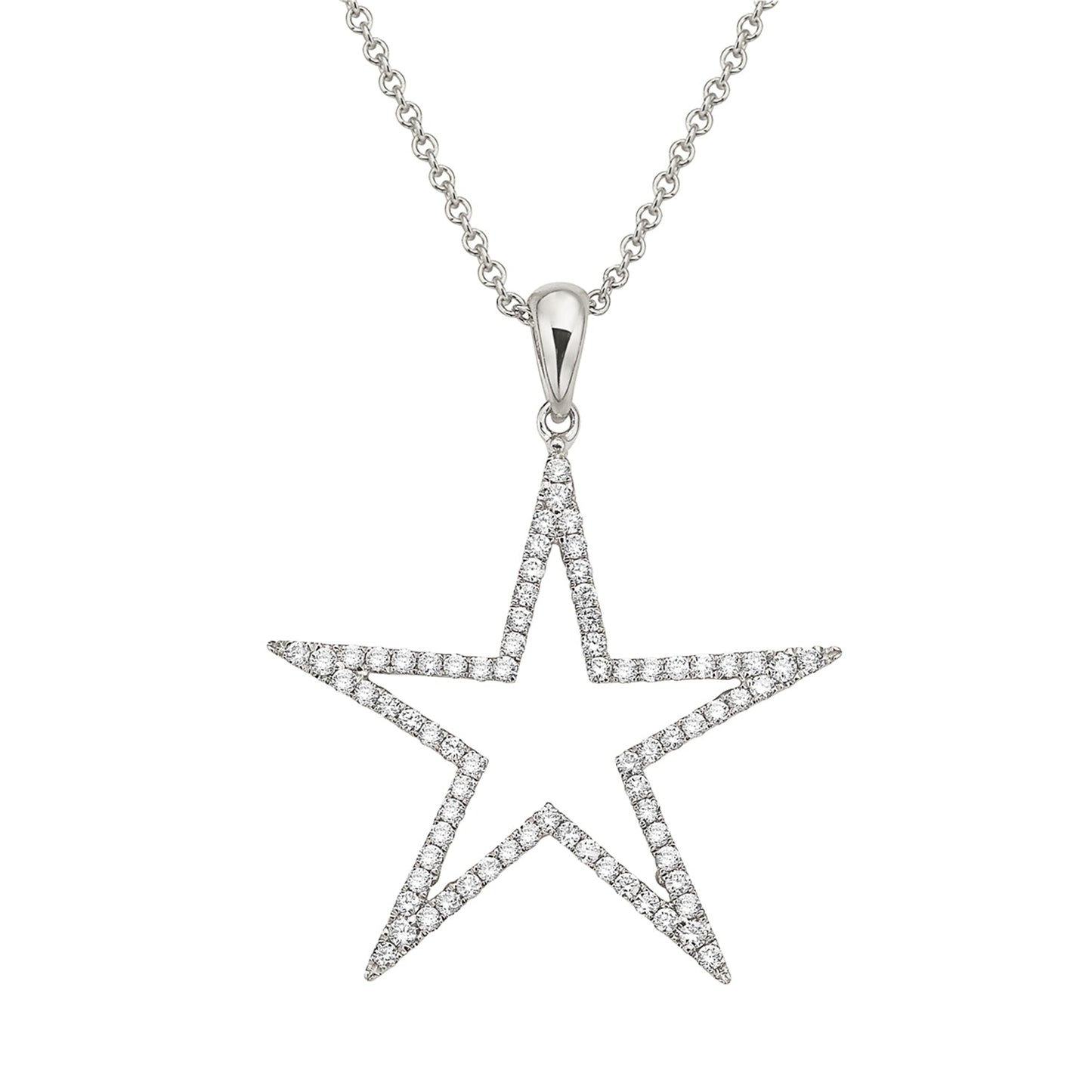 14K White Gold Diamond Open Star Pendant, 0.36ct