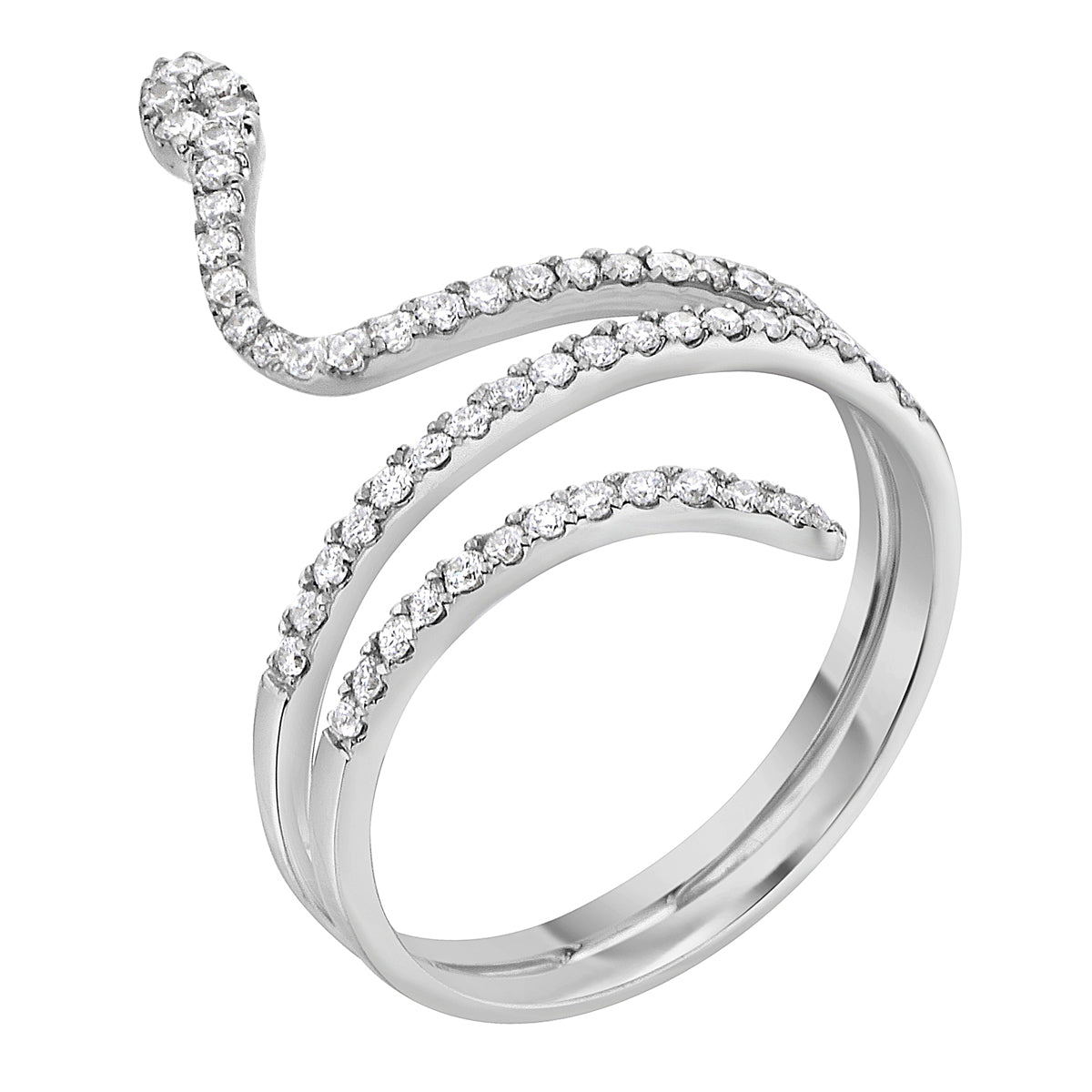 14K White Gold Snake Ring - Large, 0.78ct