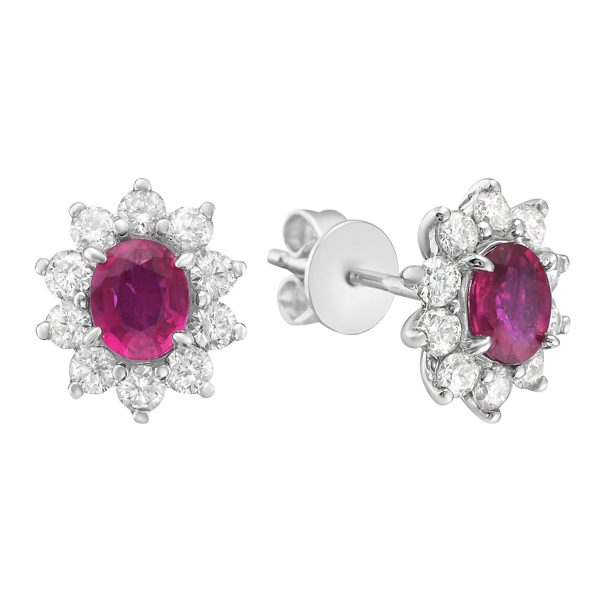 14K White Gold Ruby Earrings, Round, 0.81ct