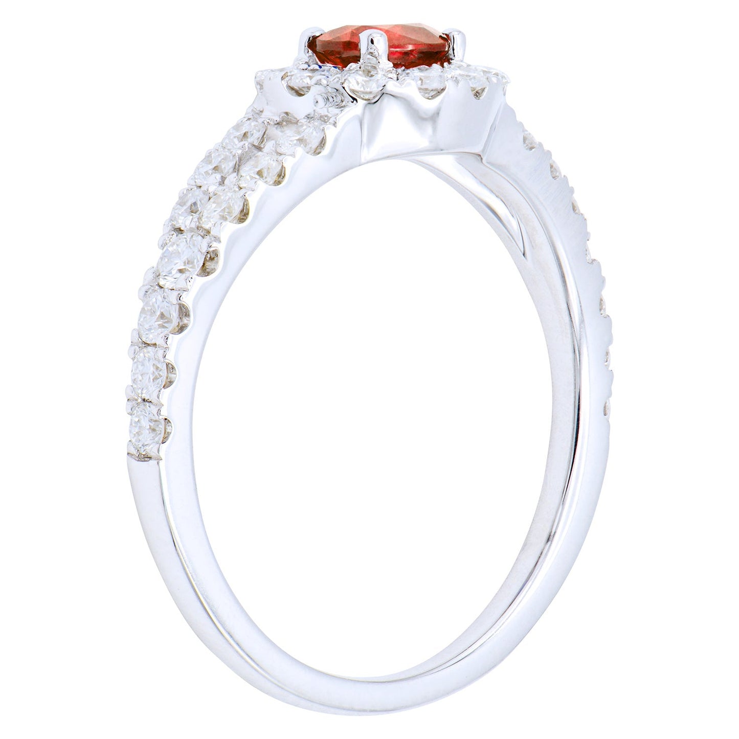 14K White Gold Ruby Split Shank Halo Diamond Ring, 0.38ct