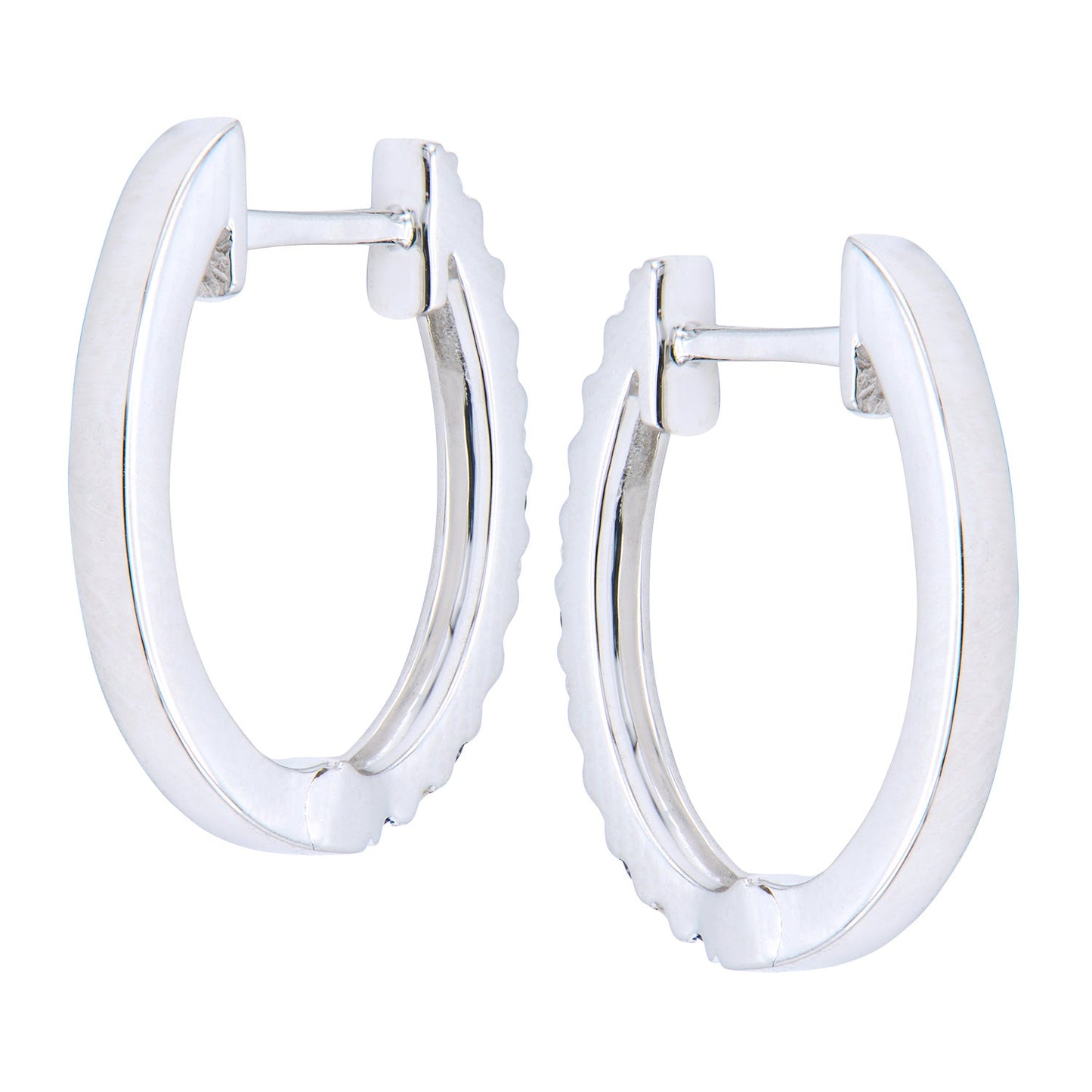 14K White Gold Sapphire and Diamond Alternating Hoop Earrings, 0.16ct