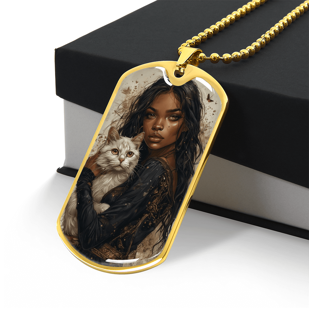 Beautiful Strong Cat Lady Dog Tag Necklace