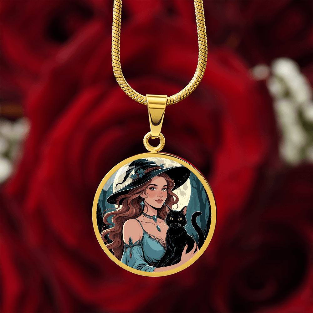 Beautiful Witchy Cat Lady Pendant Necklace