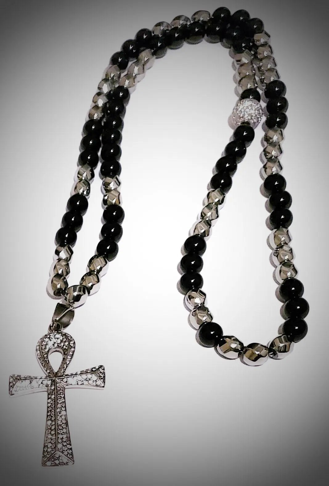 Black and Silver Ankh Necklace