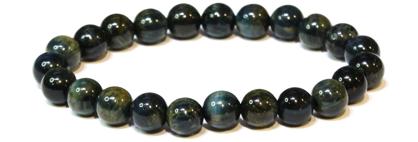 Blue Tiger (Hawk's Eye) Round Bead Bracelet - Mental Stability