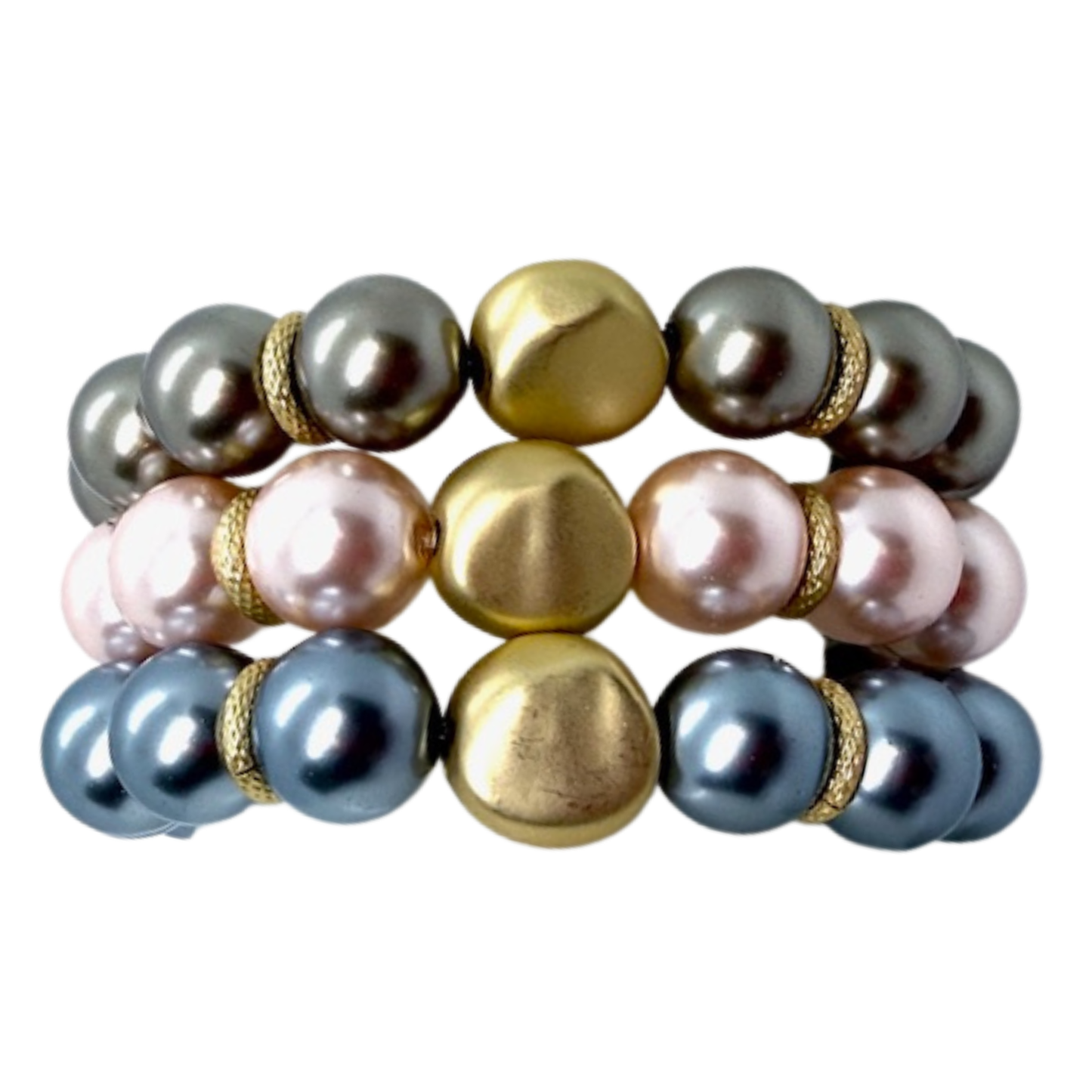 Grey Pearl Bracelet With Matte Gold Nugget Accent