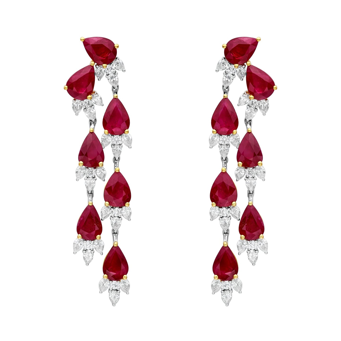 Diamond & Ruby Raining Pear Earrings