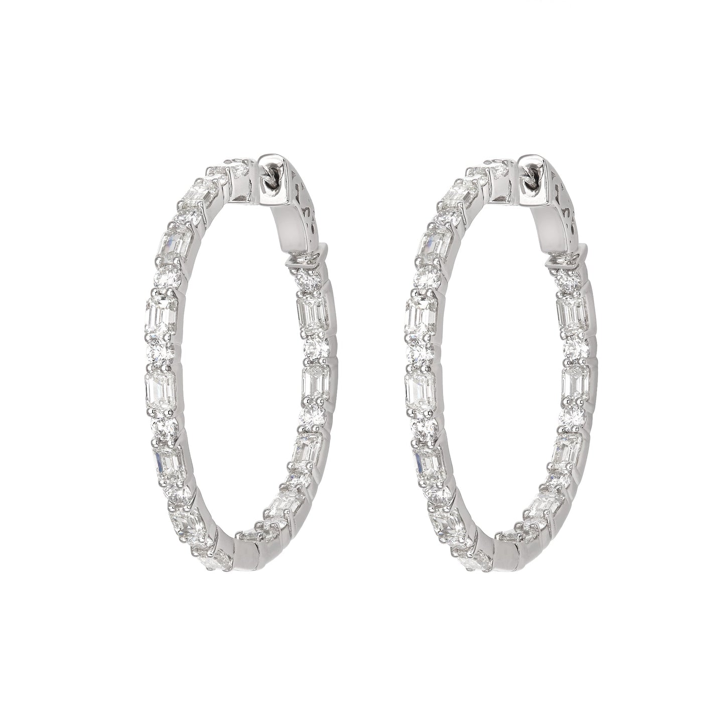 Emerald Cut & Round Alternating Hoops