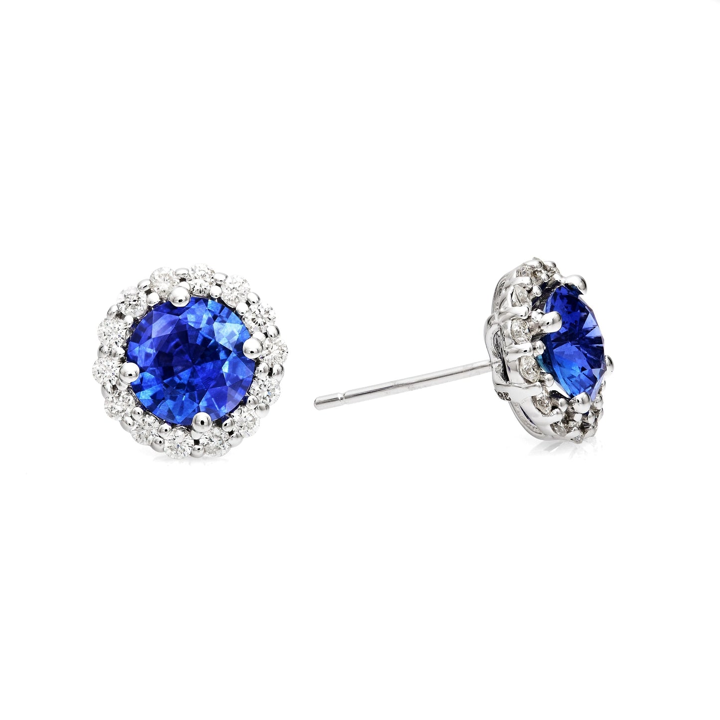 Round Sapphire Halo Stud Earrings