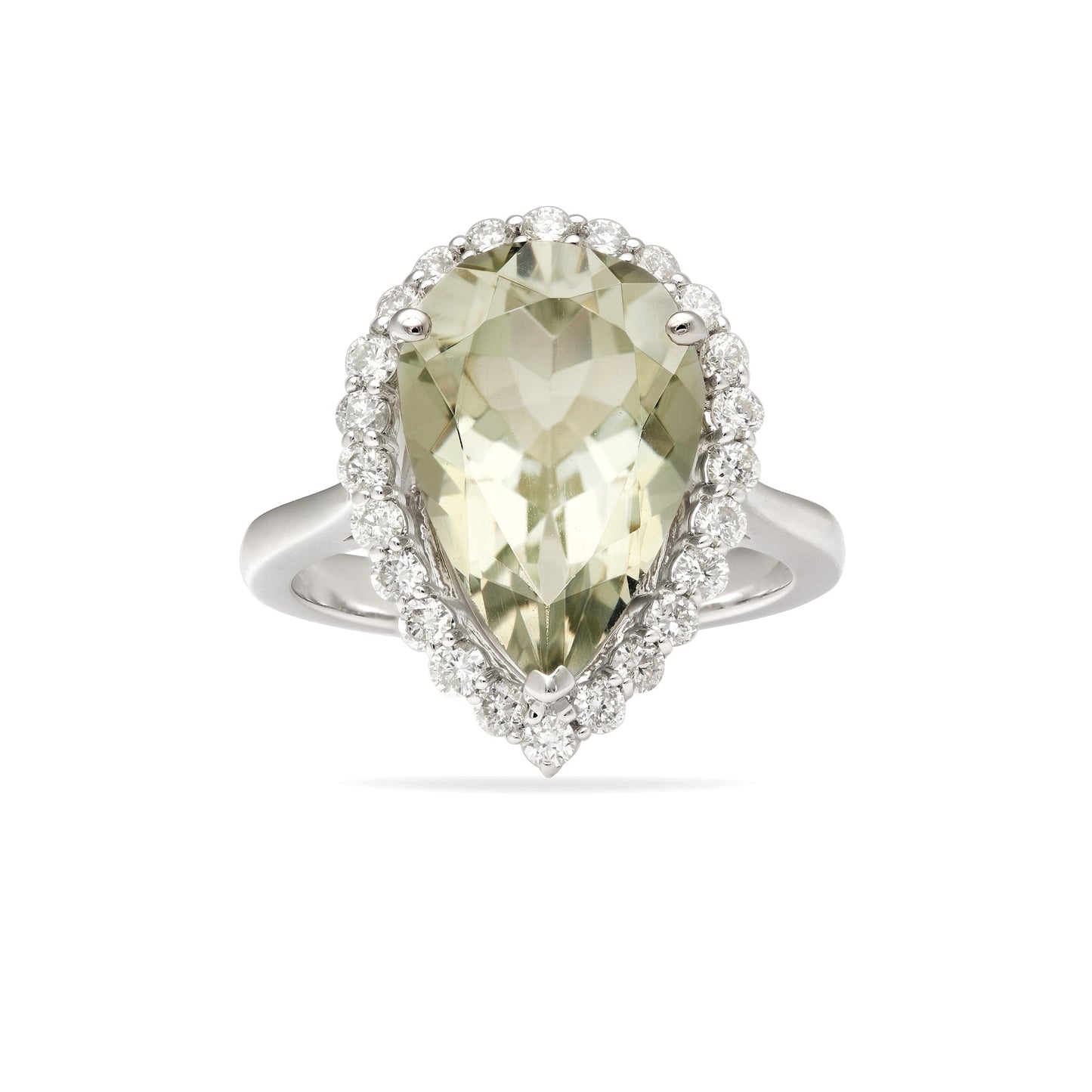 Pear Shape Green Amethyst Halo Ring