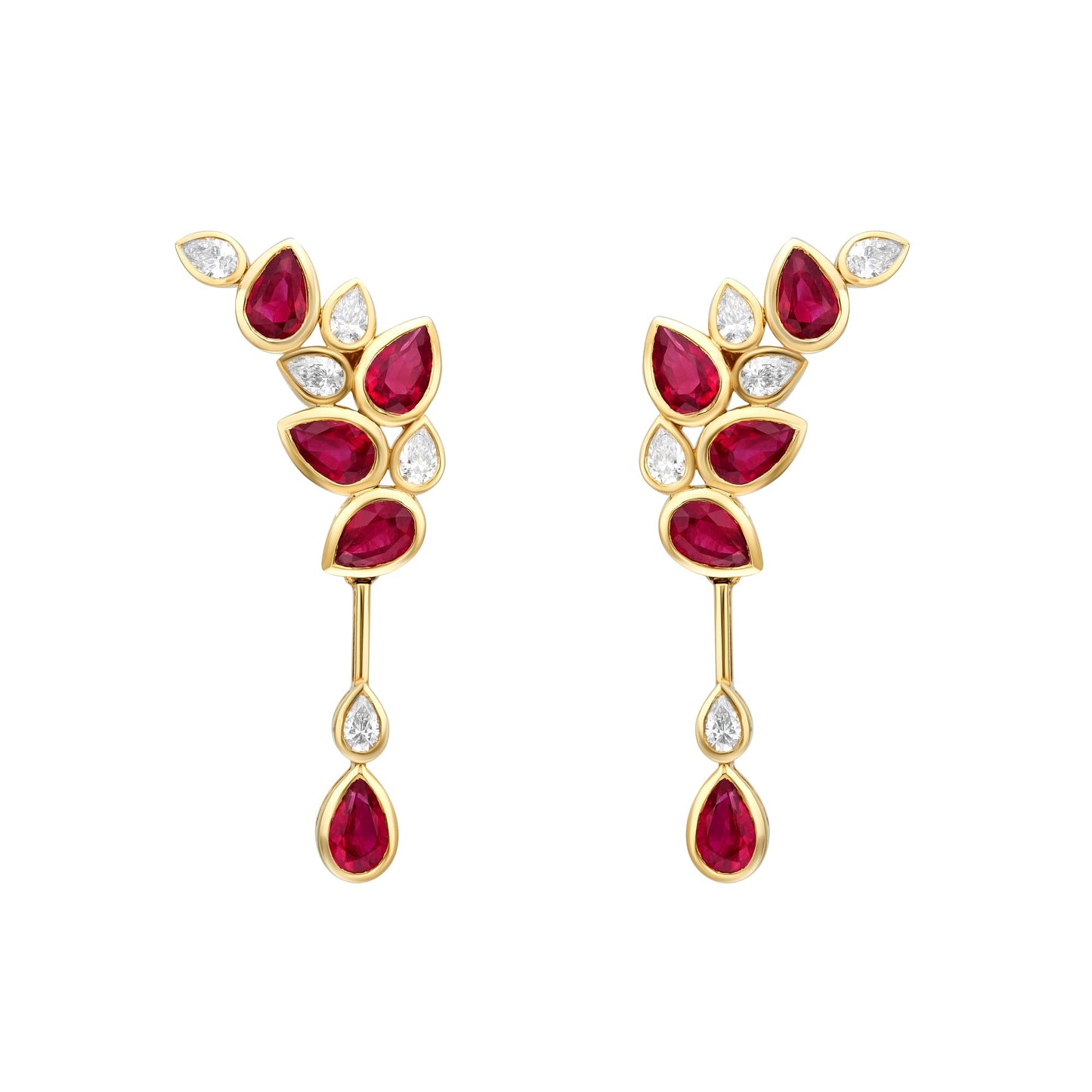 Diamond & Ruby Pear Bezel Drop Earrings