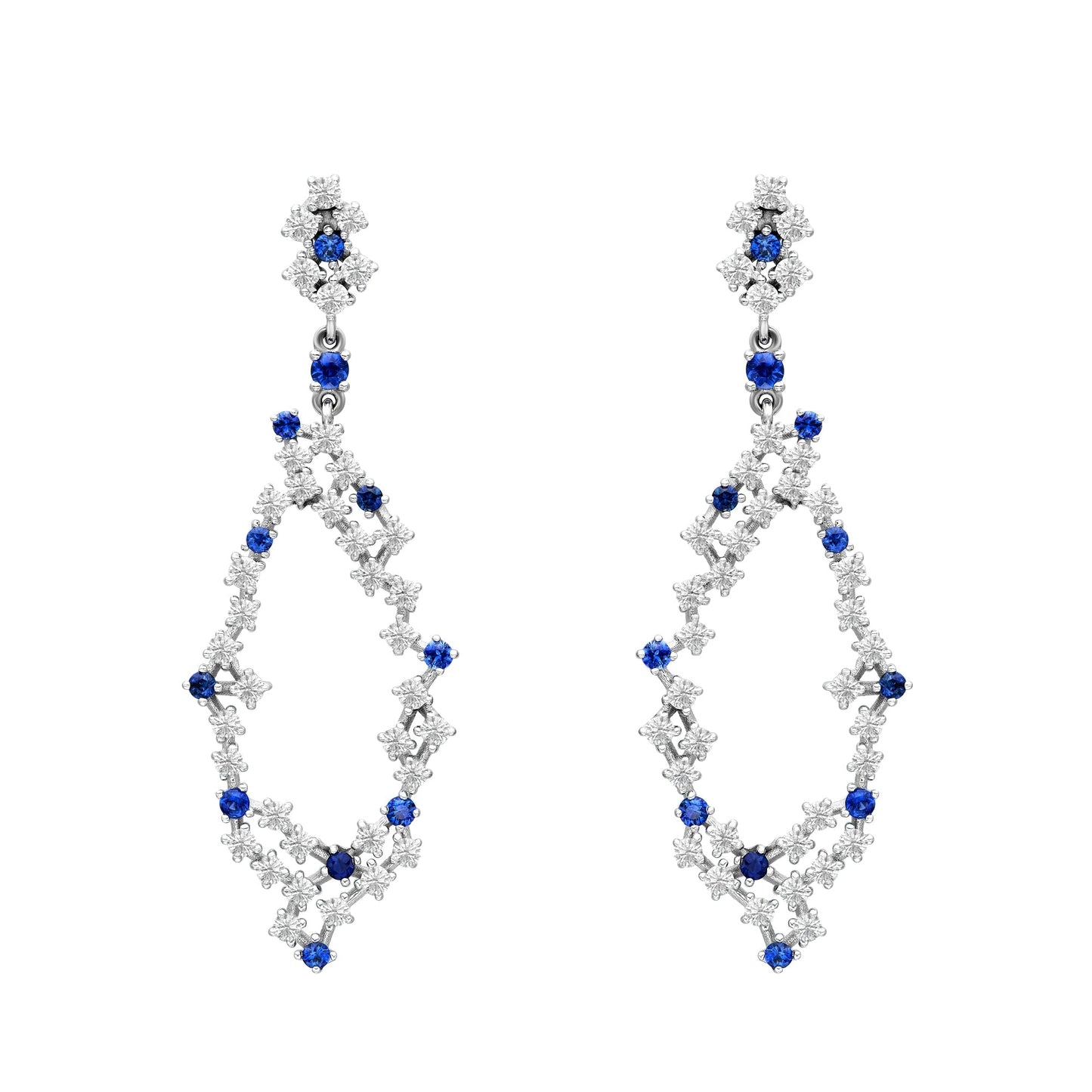 Diamond & Sapphire Hanging Grape Cluster Earrings