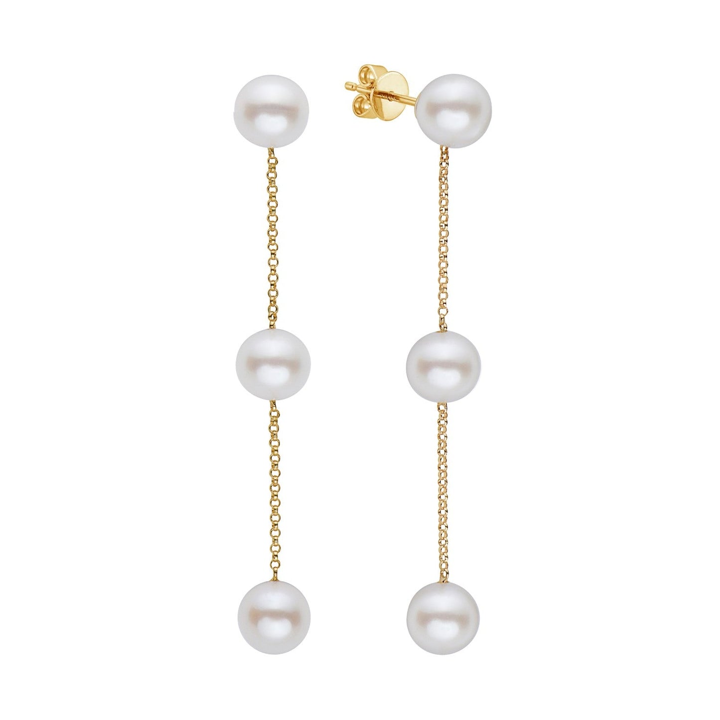 6-7mm Freshwater Pearl Yellow Gold Dangle Earrings