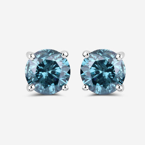 0.81 Carat Genuine Blue Diamond 14K White Gold Earrings