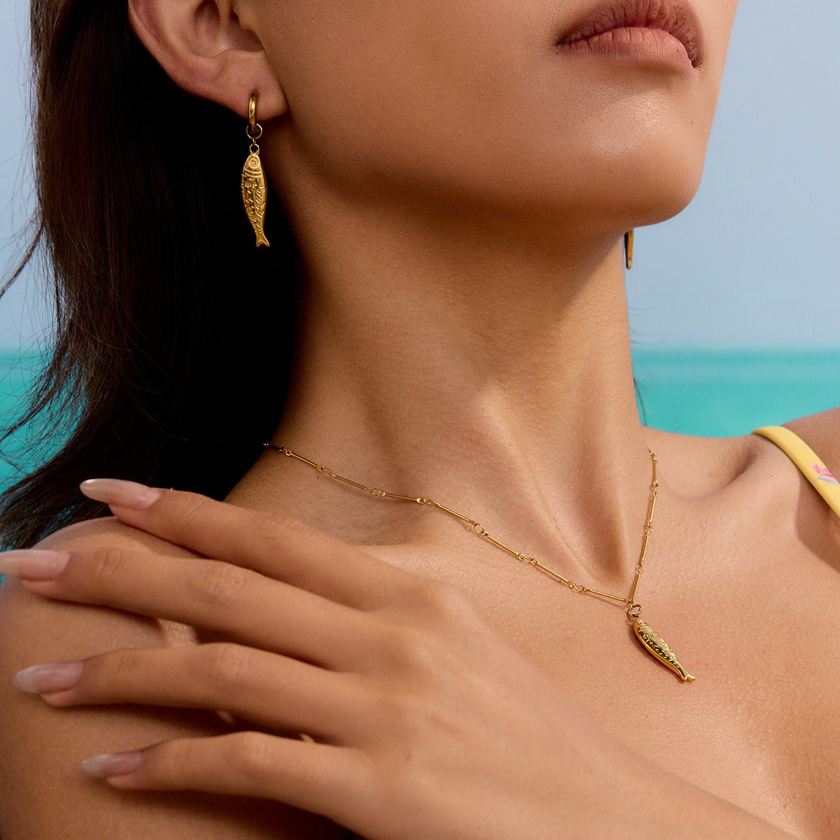 18K Goldfish Shape Design Exquisite Fashion Necklace Earrings Set