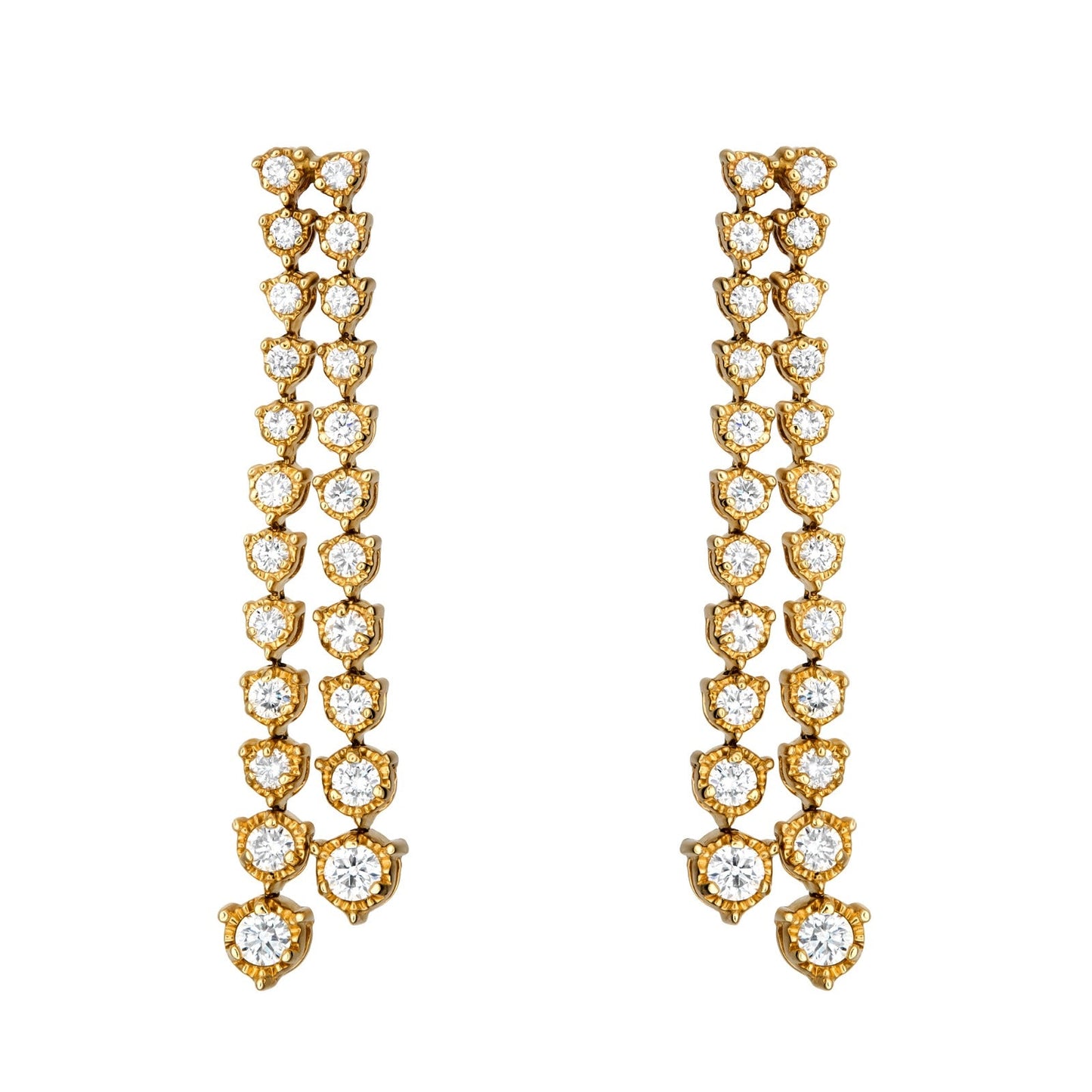 Natural Diamond Two-Line Illusion Graduating Drop Earrings in 14K Yellow Gold – 3.44ctw