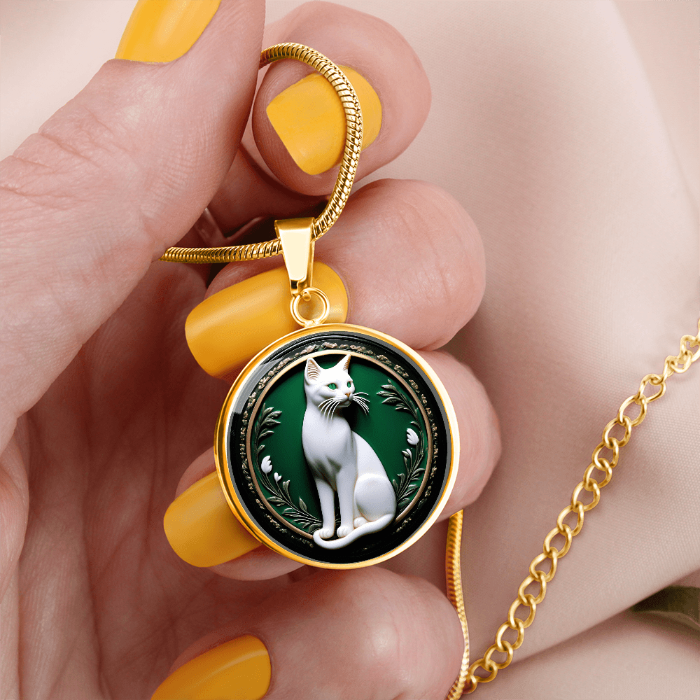 Elegant Green Eyed Cat Cameo Necklace