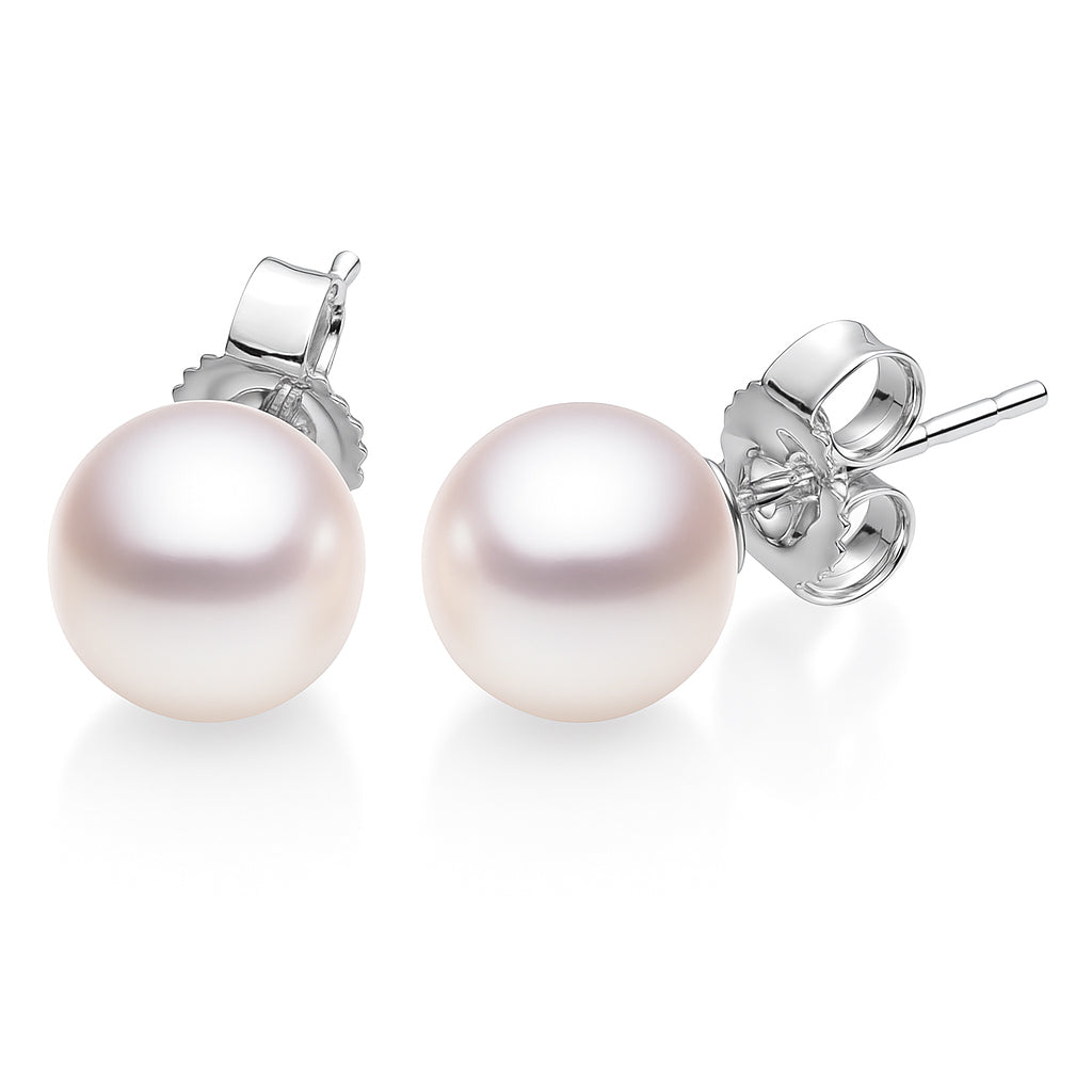14K White Gold Cultured Akoya Pearl Stud Earrings, 5.5-6.0mm