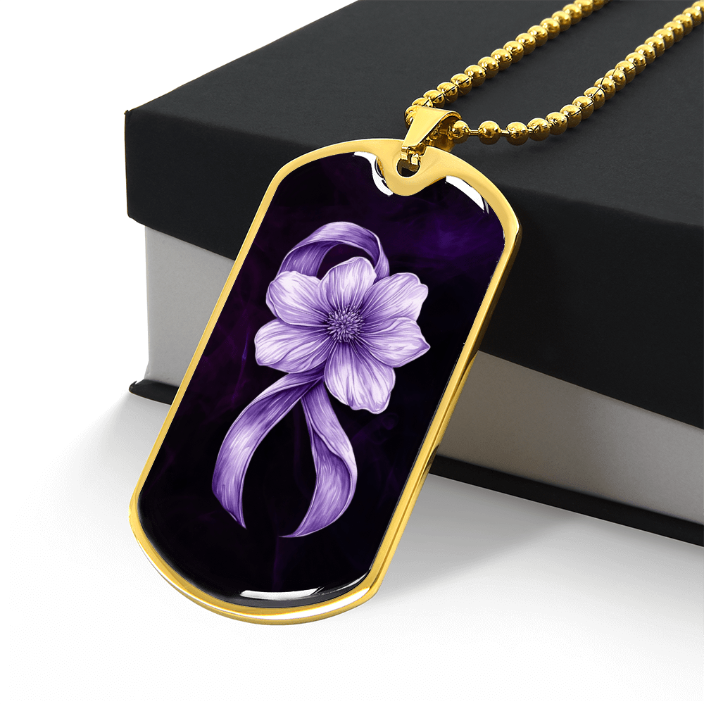 Flowery Purple Ribbon Awareness Necklace