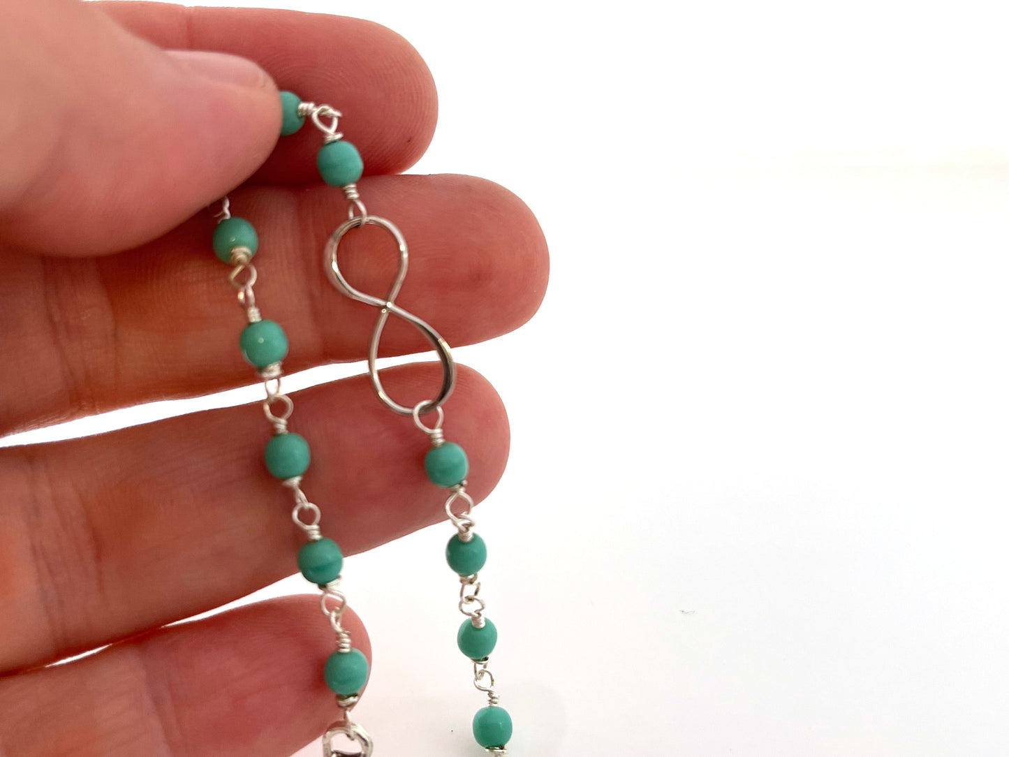 Infinity Charm Recycled Glass Wire Wrapped Bracelet