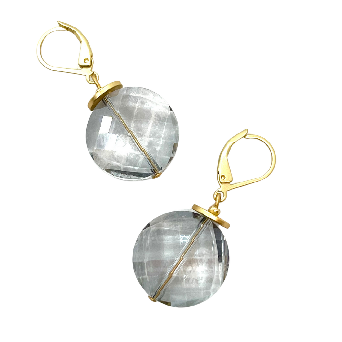 Grey Coin Crystal Earrings