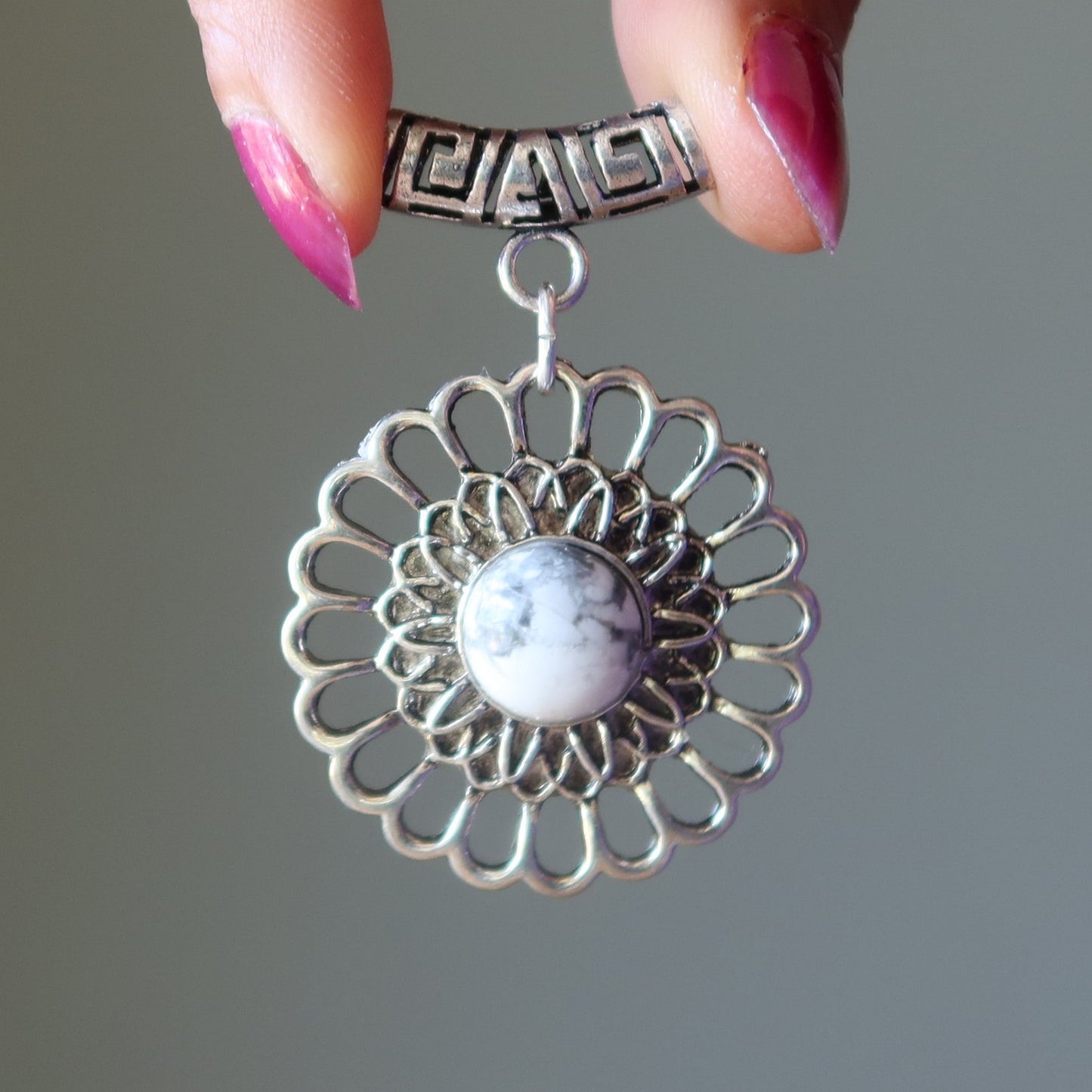 Howlite Pendant White Flower of Inspiration Silver