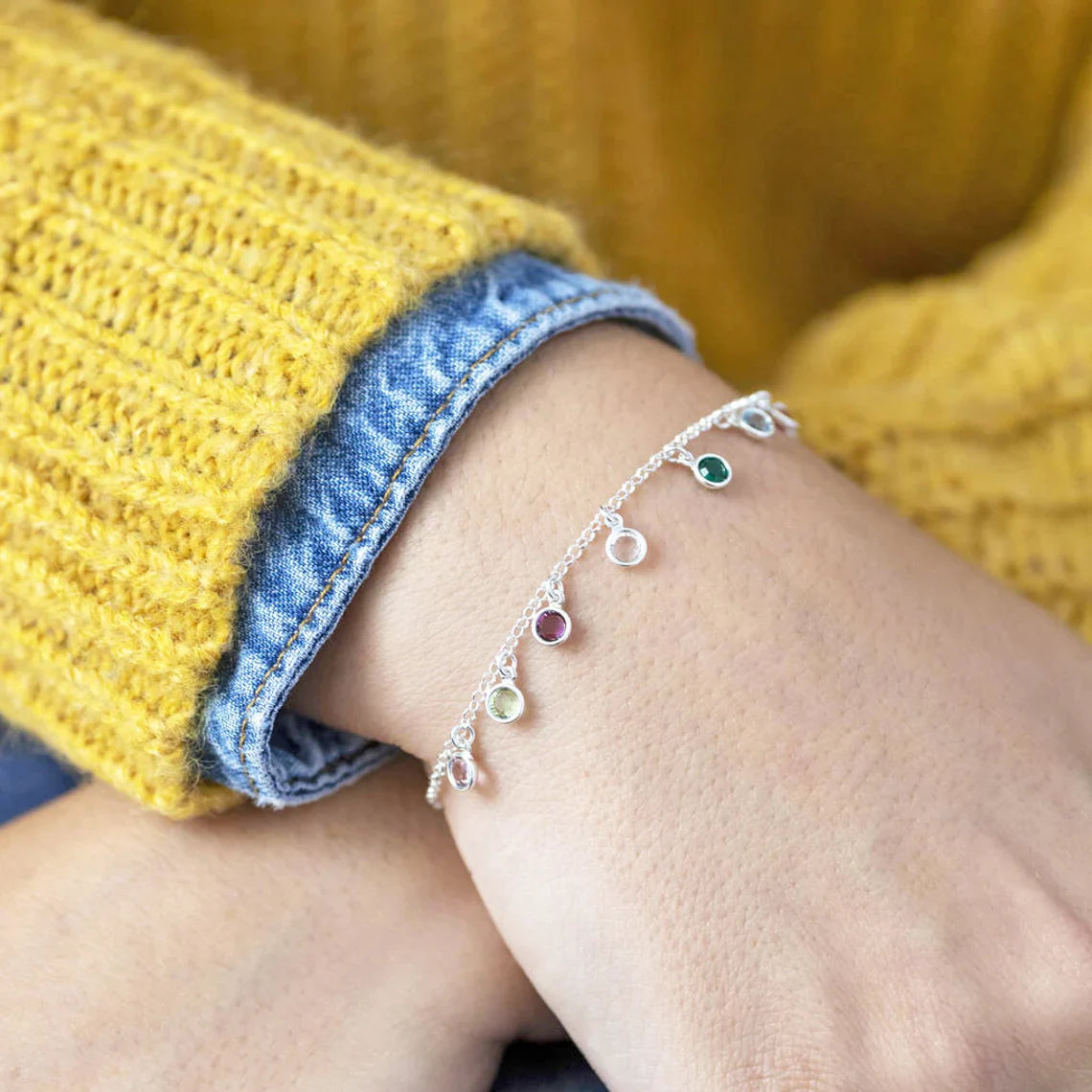Personalized Swarovski Birthstone Bracelet – Sterling Silver Charm Drops