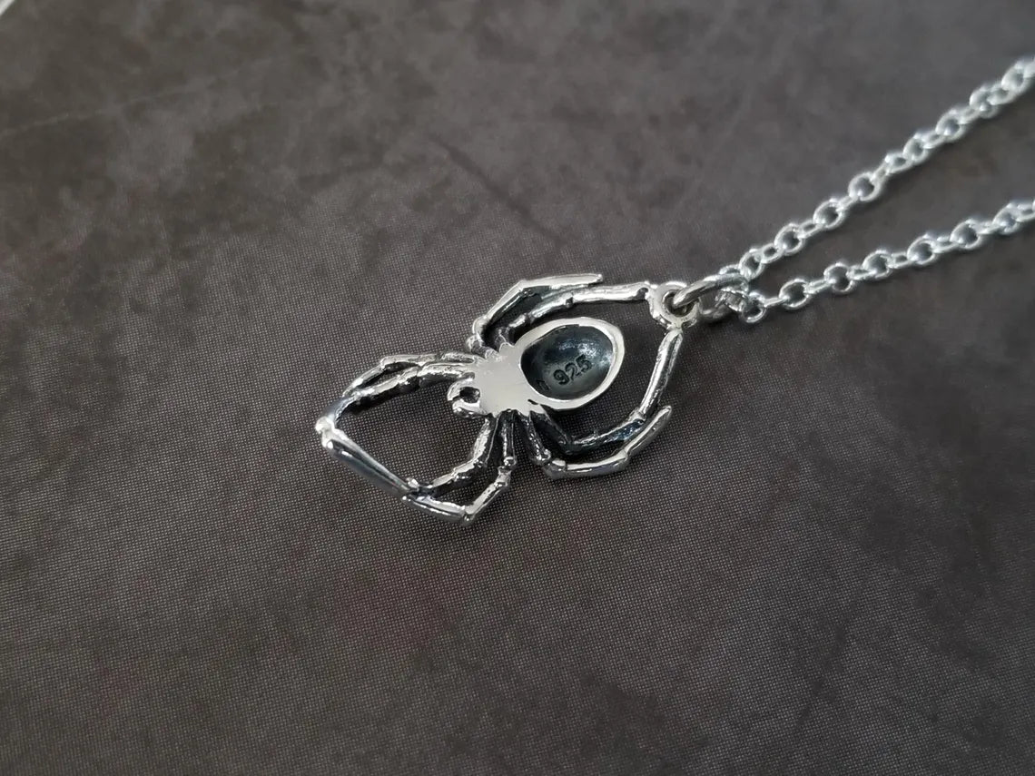 Black Widow Spider Necklace – Sterling Silver Charm on 18" Chain