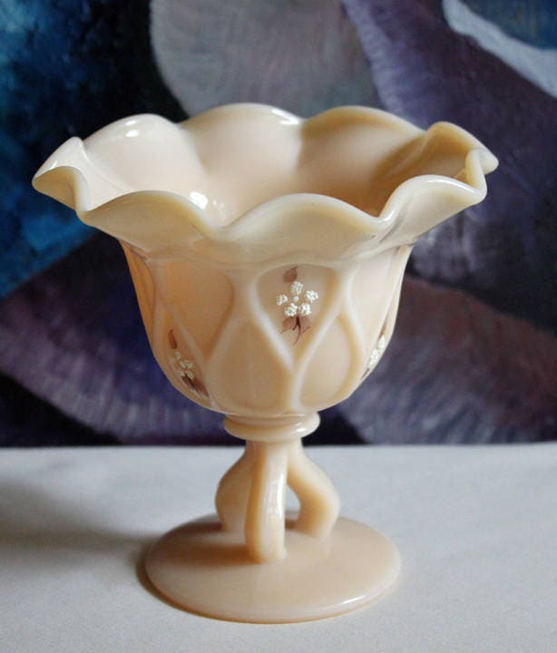 Westmoreland Milk Glass Footed Bowl. Hand Painted and Signed by Artist.