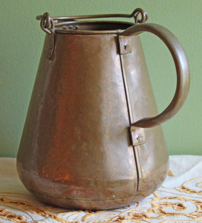 Antique Copper and Pewter Coffee Pot. Manning Bowman Pot with Ornate Lid , Spout , and Handle. Film or Photo Prop.